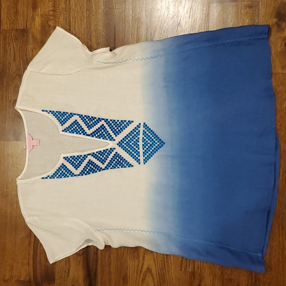 Womens Lily Pulitzer white & blue ombre linen shirt size L